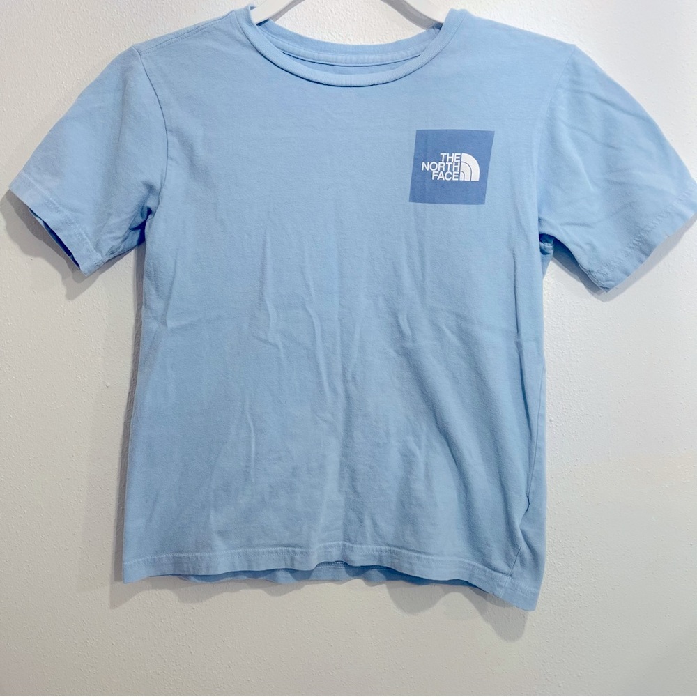 Boys North Face Graphic Logo Tee in Light Blue (M/10)